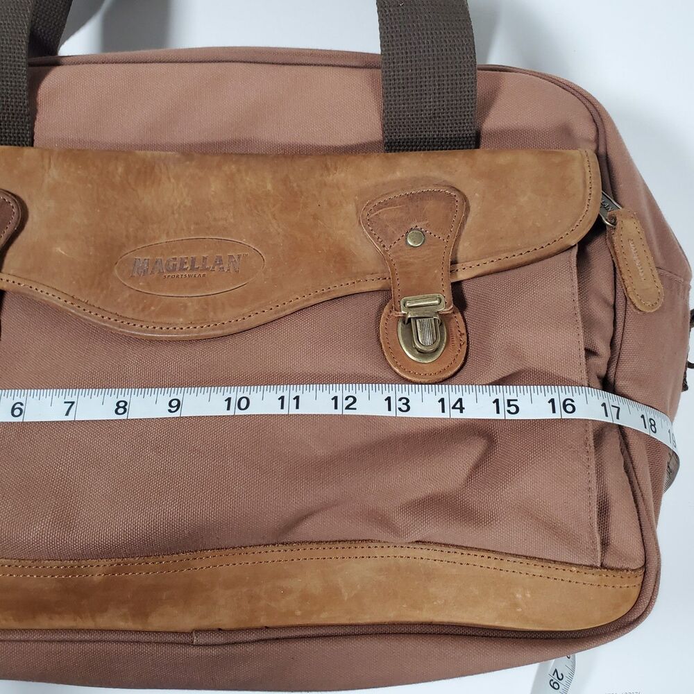 Vtg Magellan Vintage Duffle Bag Large Brown Rust Red Canvas Leather Trim Rugged - Picture 12 of 15